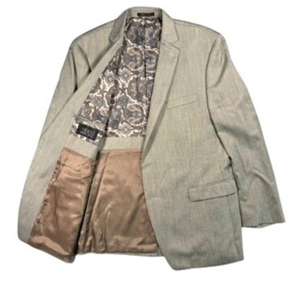 Lauren Ralph Lauren Mens 48L Tan Grey Sharkskin Blazer Sport Coat Paisley Lining